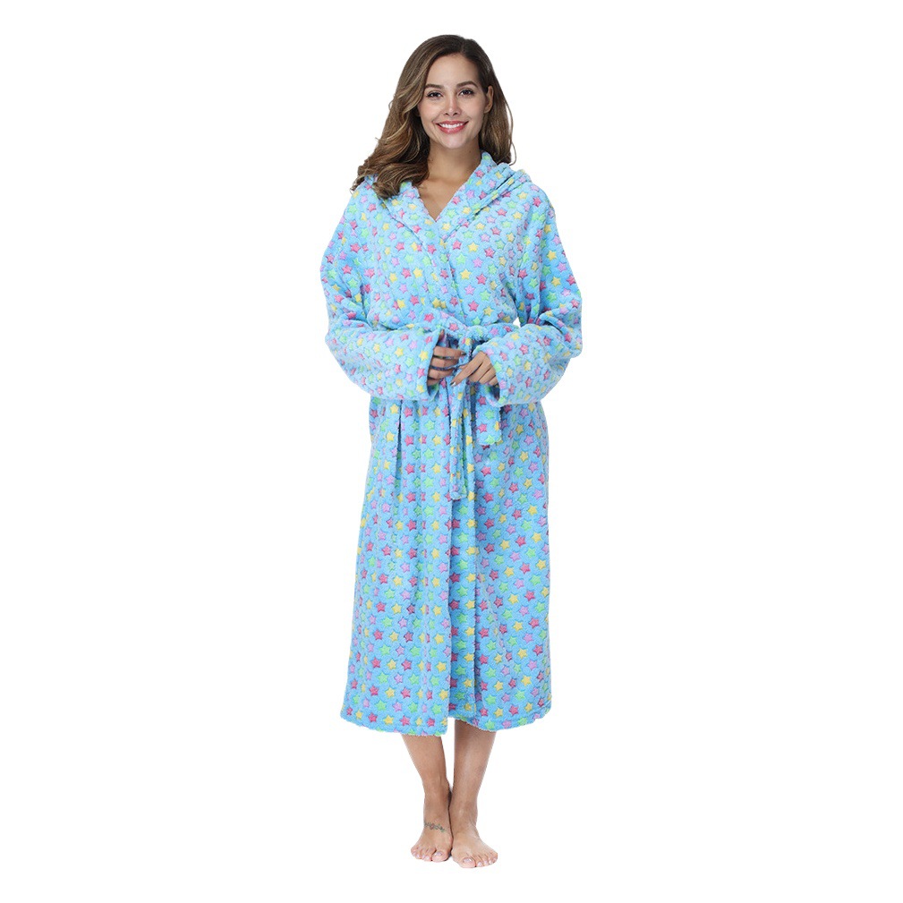 Amazon popular lapel bathrobe cross-border lengthened pajamas printed lapel casual flannel nightgown new bathrobe