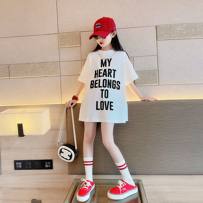 Girls' Short-sleeved T-shirt Summer 2023 New Children's Western-style Children's Wear Big Children's Internet-famous Loose Half-sleeved Top Trendy
