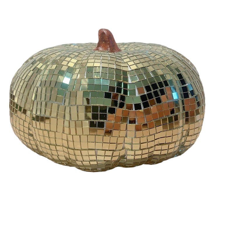 Retro Golden Pumpkin Halloween Disco Pumpkin Ornament Reflective Glass Lens Big Pumpkin Desktop Crafts