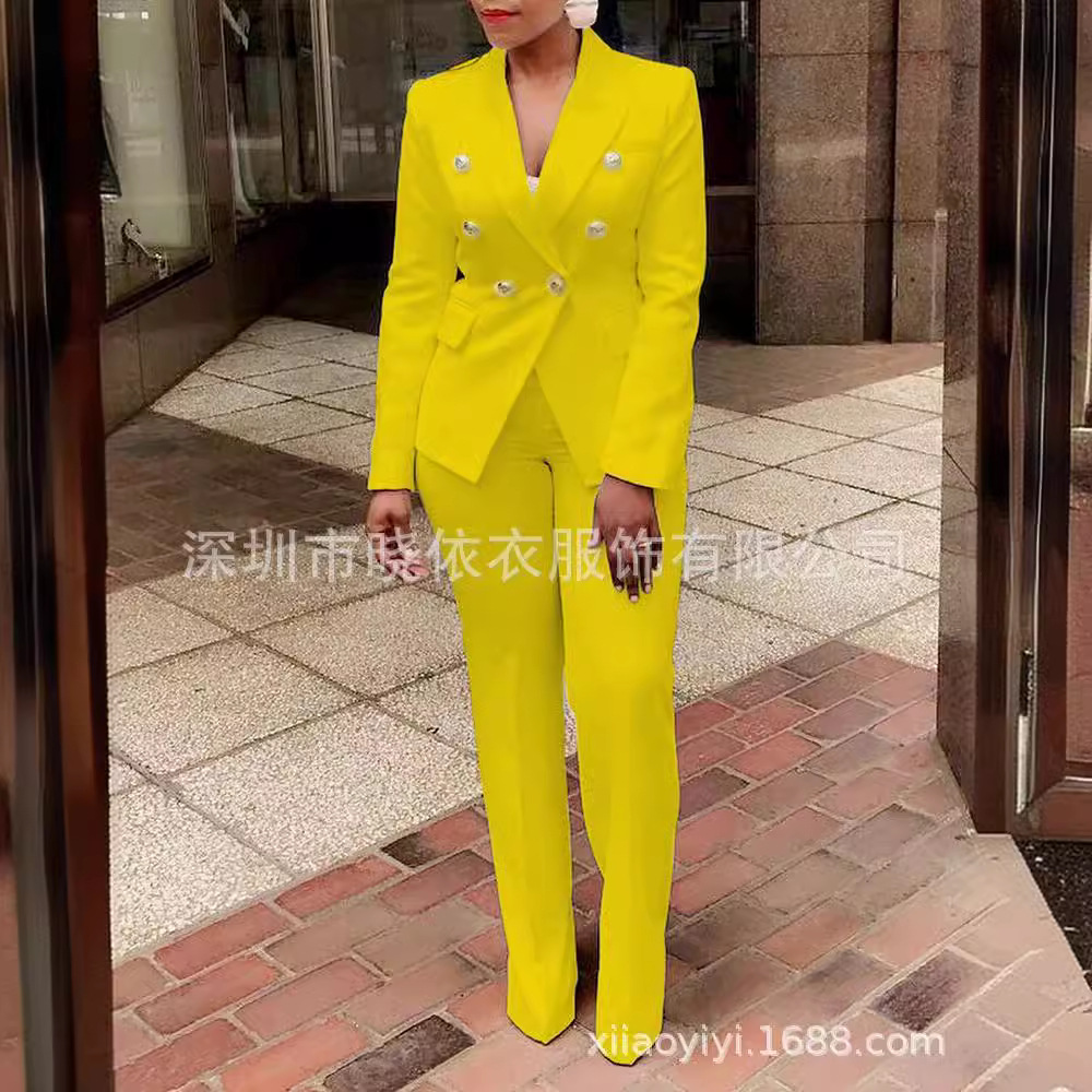 Picture of 2021 Amazon AliExpress new high waist solid color small suit long sleeve pants suit temperament commuter suit