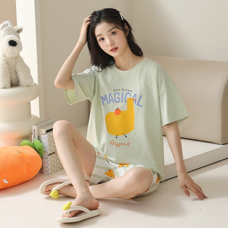 Pajamas for Women Summer 2025 New Pure Cotton Women's Short-Sleeved Suit Summer Sweet and Cute Large Size Home Clothes