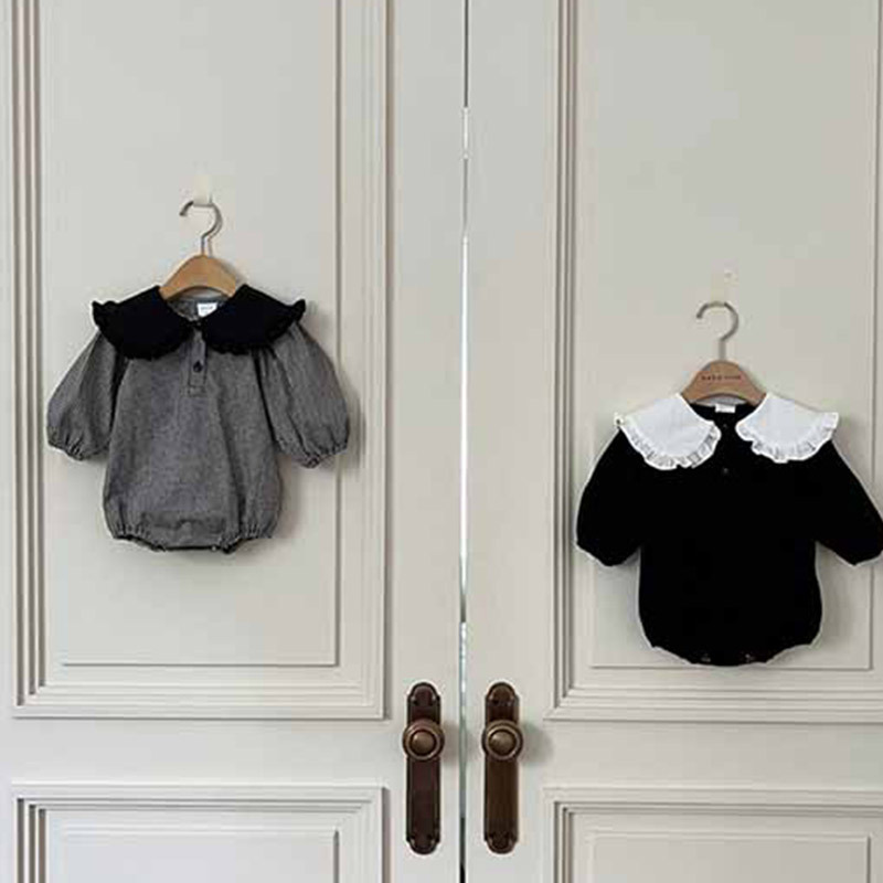 Picture of 2025 Spring and Autumn New Baby Girl Cute Wrap Fat Clothes Western Style Lapel Harper Girl Baby's jumpsuit Climbing Suit