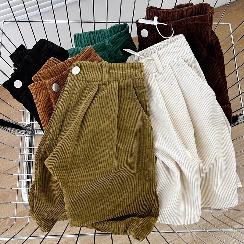 Vintage Corduroy Shorts Women's 2025 Autumn and Winter New High Waist Slimming A- line Pants Small Casual Wide Leg Pants