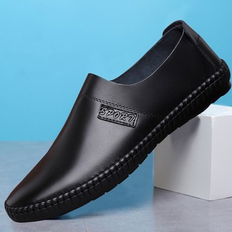 Leather shoes men's spring new one-pedal breathable bean shoes cross-border wholesale men's casual shoes soft-soled men's shoes