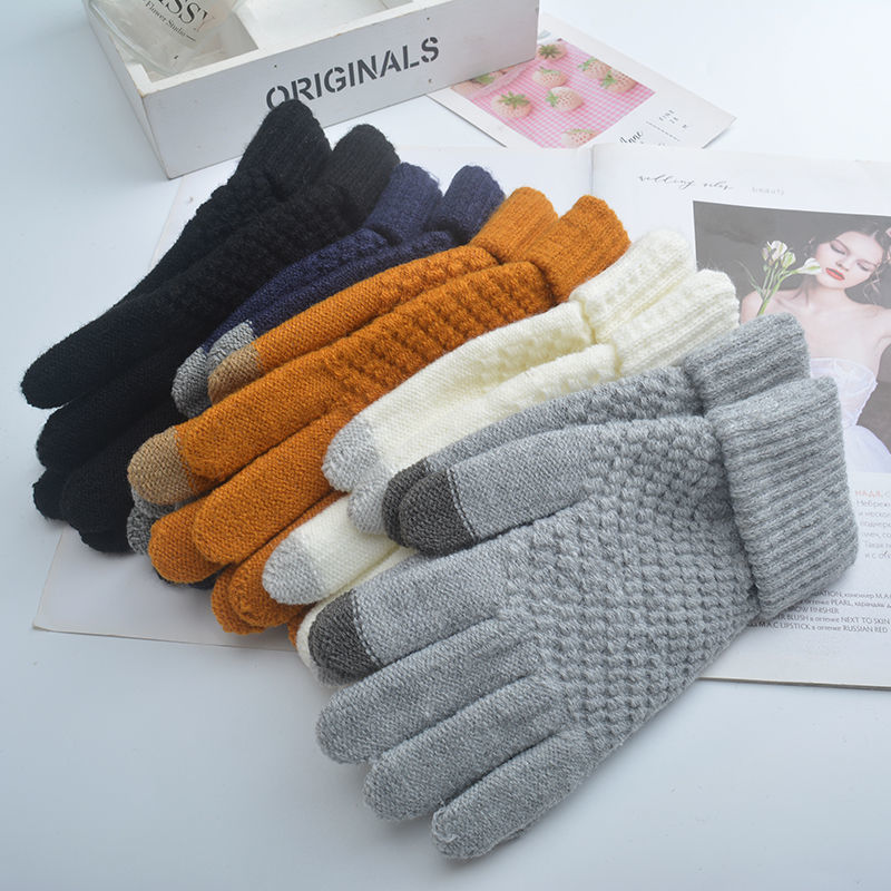Couple touch screen gloves winter women's cute men's winter riding warm cold thick fleece-lined five fingers manufacturers wholesale