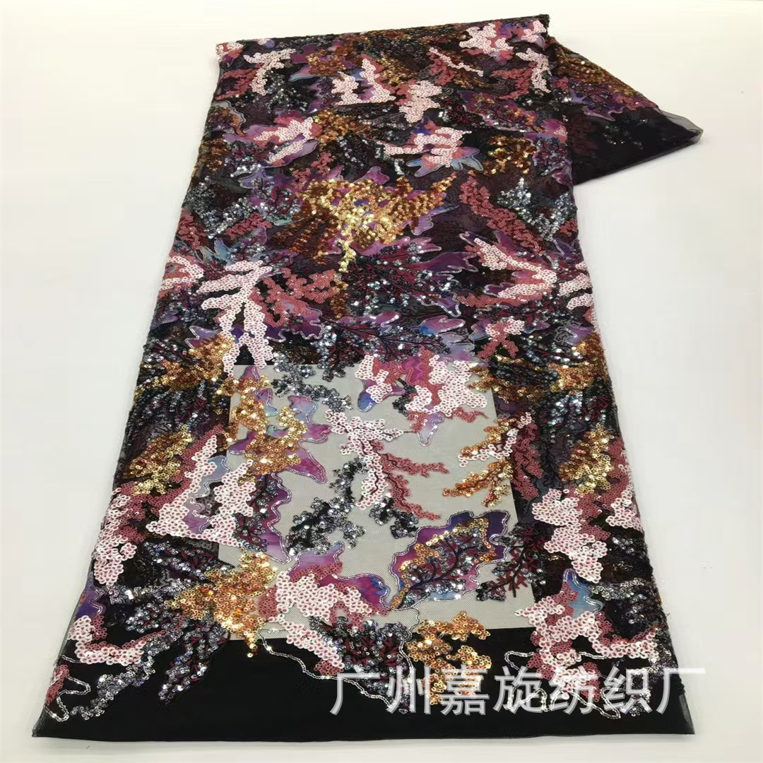 in stock Laser Overlapping Sequin Embroidery Mesh Lace European and American Wedding Dress Cheongsam Bead Embroidery Fashion Stage Dress Fabric