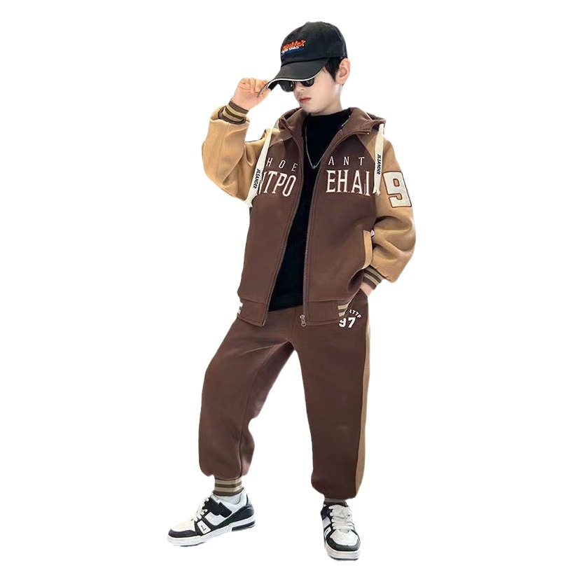 Boys' Autumn Wear suit 2025 New fleece-lined Thickened Autumn and Winter Large Children's Autumn Boys Cool Handsome Trendy