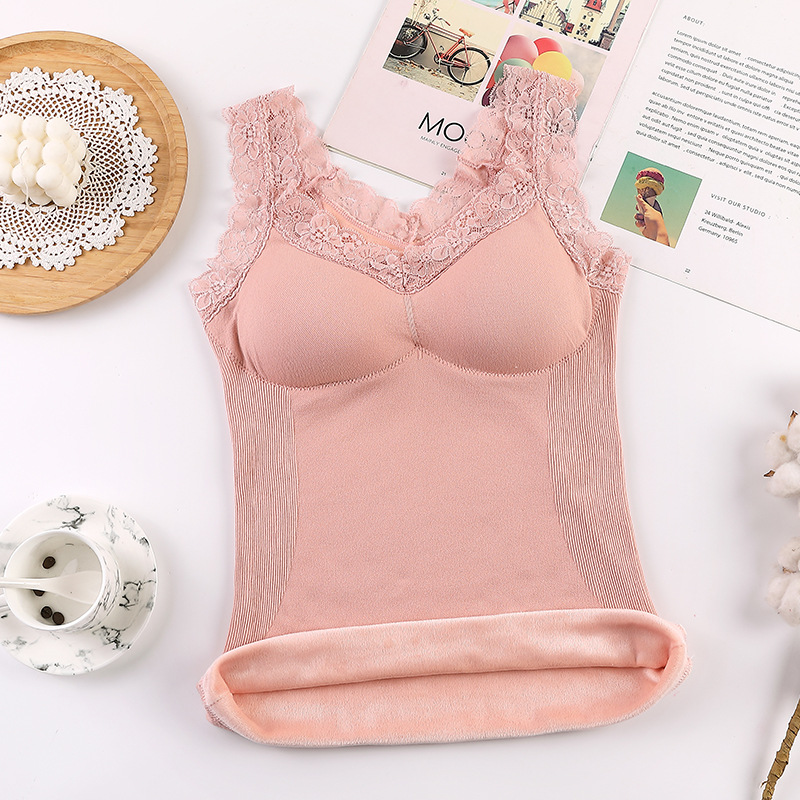 Picture of New 8-color Women's Warm Vest Seamless Lace Warm Underwear with Chest Pad Slim-fit Base Fleece Vest for Women