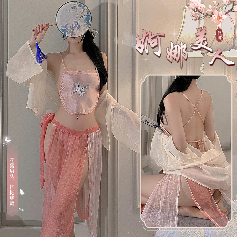 Lin Linting's Funny Cheongsam Underwear Bellyband Exposes Hanfu Royal Sister Sexy Trunker Fun Chest-exposed Pajamas 8021