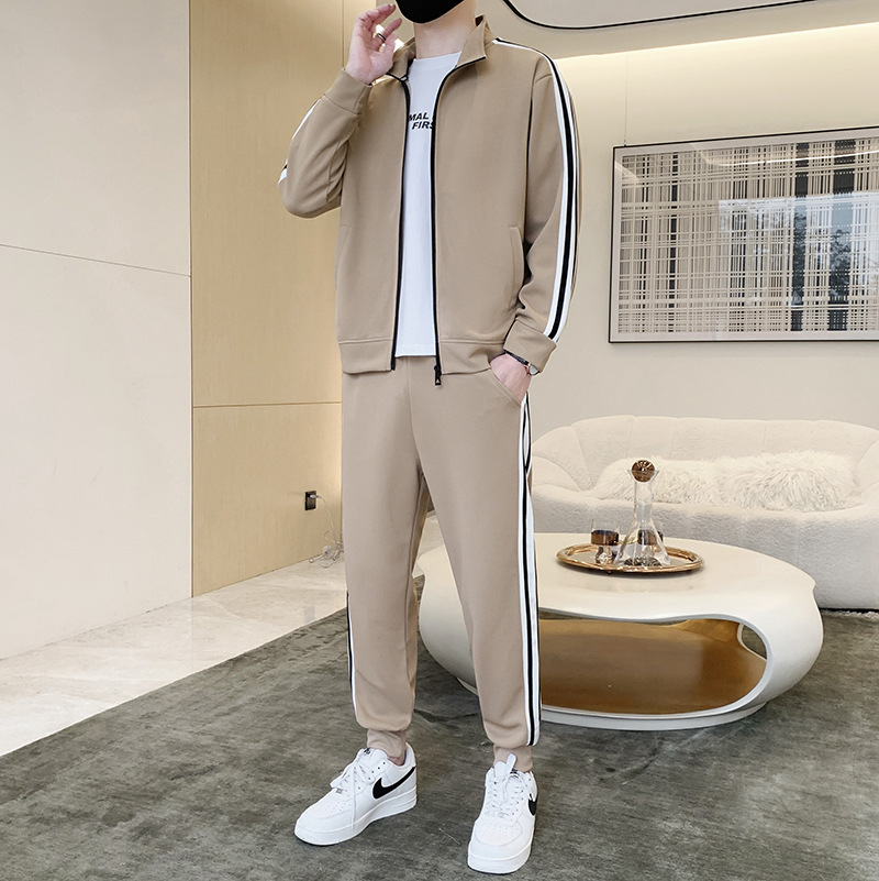 Spring Black Casual Sports suit Men's 2023 New Fashion Cardigan Sweater Sportswear Handsome Two-piece Set