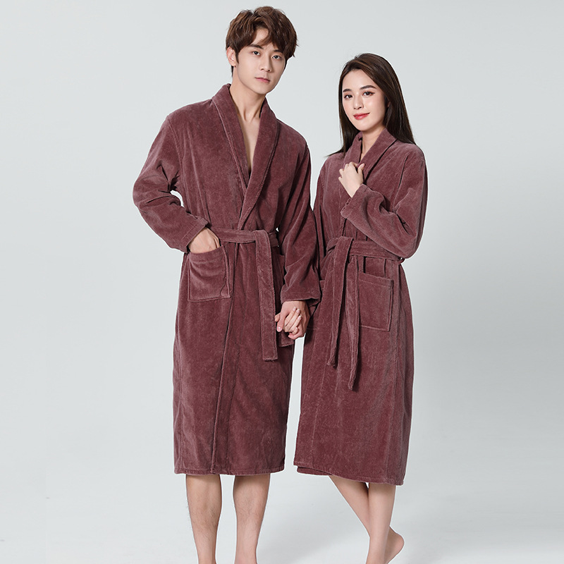 Five-star hotel towel material cut velvet bathrobe homestay nightgown couples absorbent bathrobe skin breathable a generation of hair