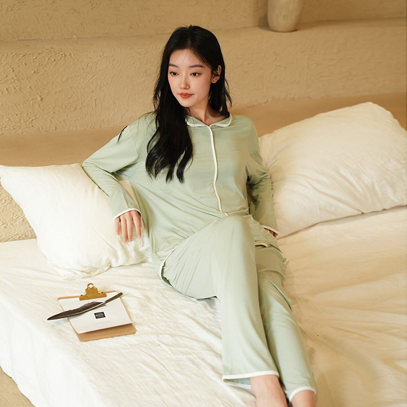 Pajamas Women's Autumn and Winter Long Sleeve Trousers Modal suit High-end Sense plus size Spring and Autumn Home Clothes with Chest Pad