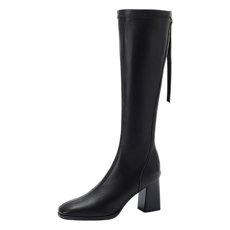 Black Long Boots for Women, Thick Heel Slim Boots, 2025 New Autumn and Winter Leather Sexy Non-Falling High Heel Knight Boots