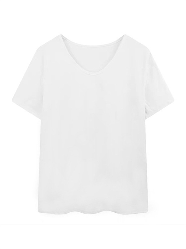 Picture of Solid White Simple Design Large V-Neck Right Shoulder Short-Sleeved T-Shirt Women's New Summer Loose Slimming Look Top Trendy
