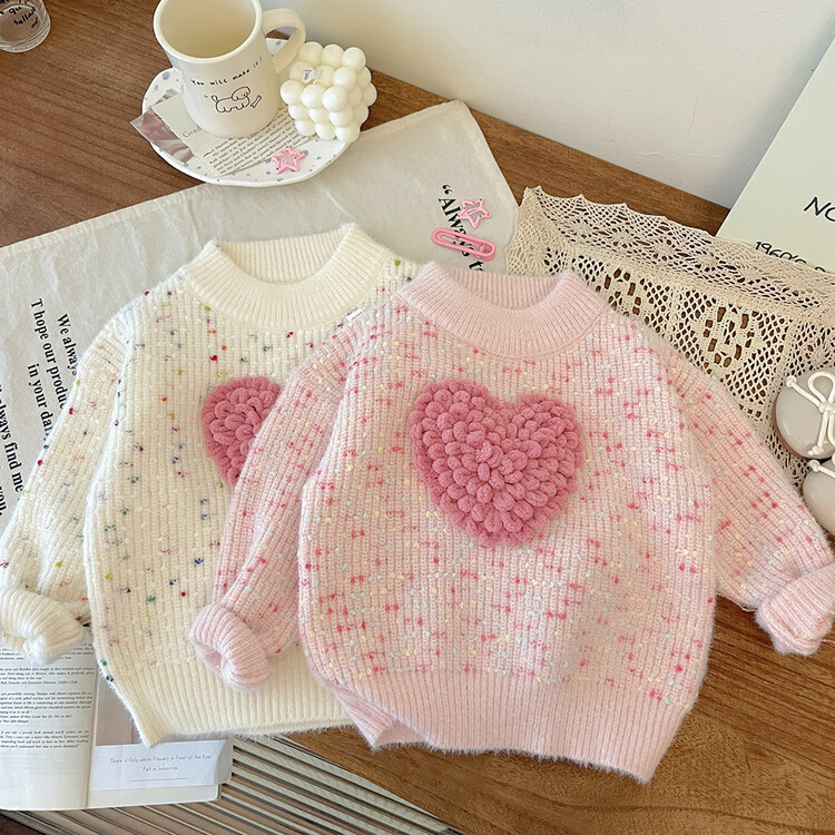 Picture of Girls Korean Style Heart Thickeneded Sweater 2025 Winter Baby Fashionable Warm Kidsren's Winter Thick Sweater