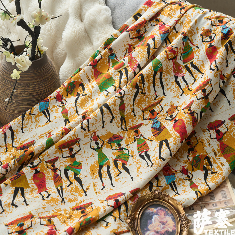Picture of Hemp Cotton Digital Printing Fabric Ethnic Style Retro Style Bohemian Fabric Hotel Pillow Bar Tablecloth