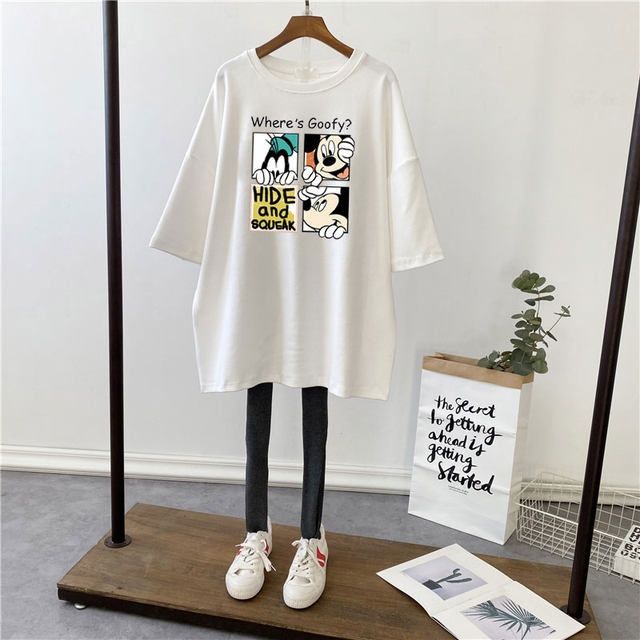 Picture of Pregnant Women's Summer Top T-shirt Mid-length Pure Cotton Short-sleeved Pregnant Women's T-shirt Loose plus size Korean Fashionable Base Shirt for Summer
