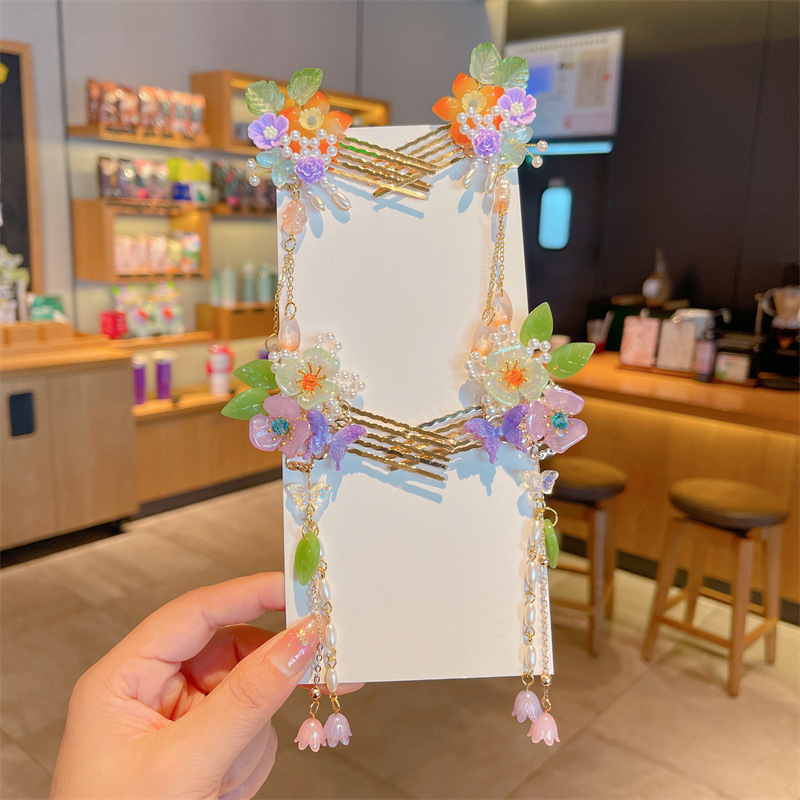 Picture of Antique Hanfu Hairpin Girls' Hair Hairpin Children's Ancient Headwear Chinese Style Step-by-step Tassel Hair Hairpin Hair Accessories