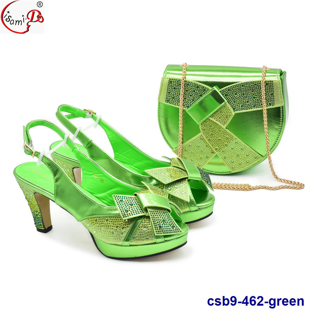 Small flash diamond embellished back strap high heels with clutch suit shoes and bag set