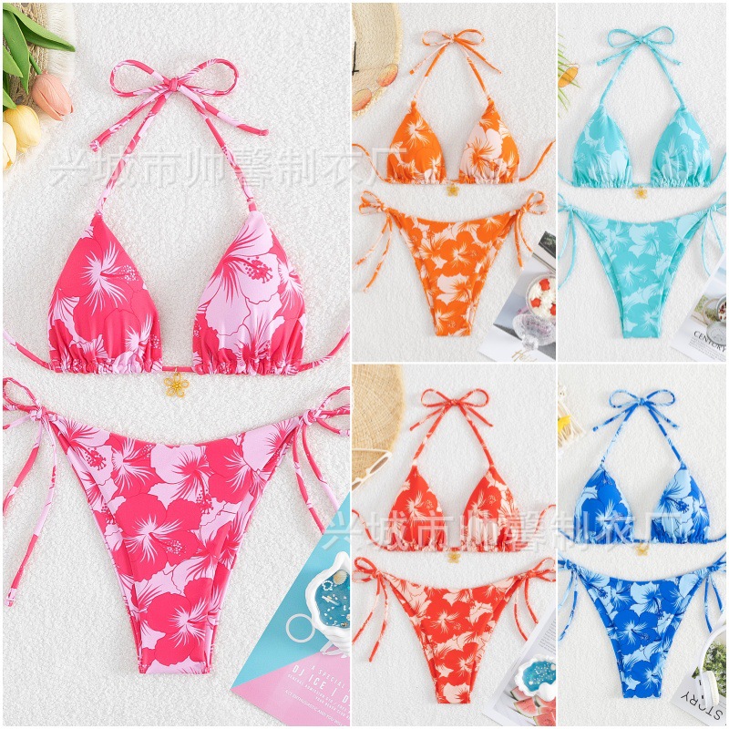 European and American bikini plant printed split swimsuit women's foreign trade bikini Amazon cross-border swimsuit sexy new