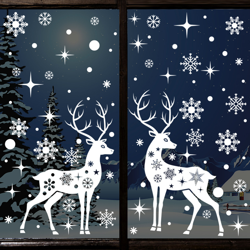 Christmas Decoration Elk Static Stickers Amazon Cross-Border White Snowflake Stickers Christmas Party Layout Window Stickers