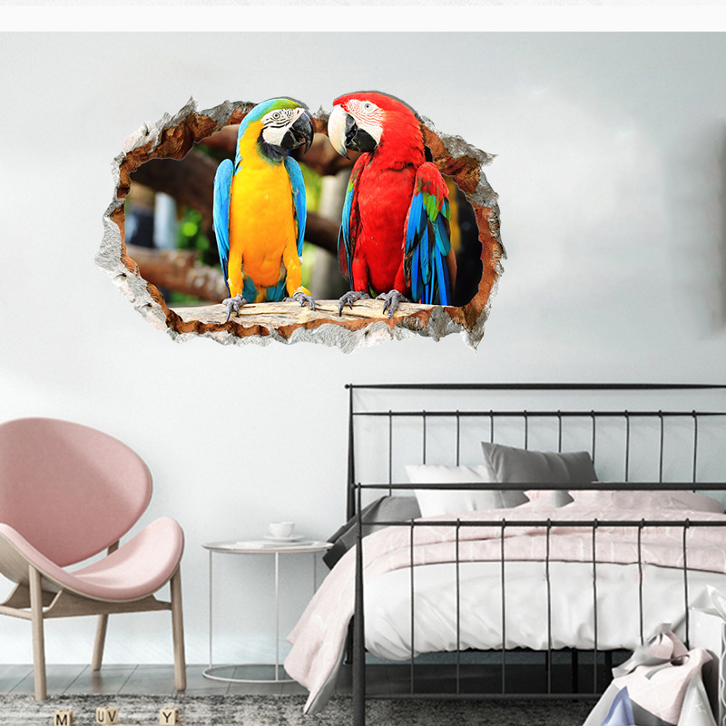 Fanxi product hole wall sticker parrot love creative home decoration background wall sticker FX64022