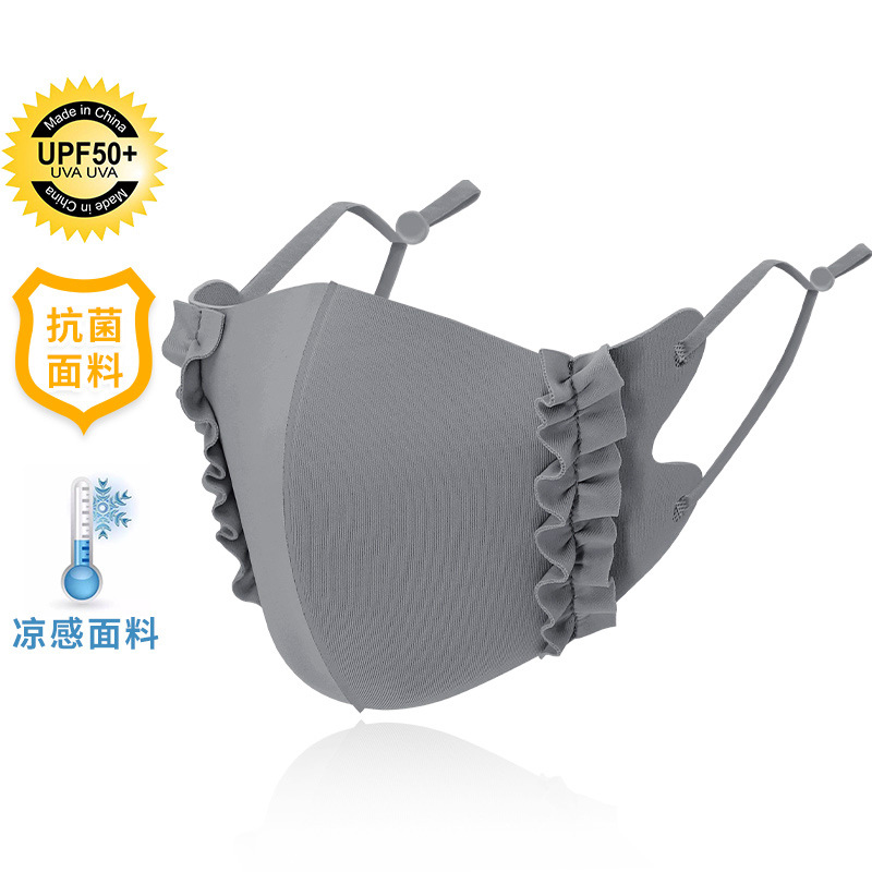 Picture of Ice Silk Wood ear edge three-dimensional adjustable cloth mask candy color thin cool sunscreen breathable mask 
