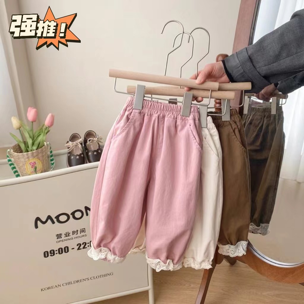Spring Western-style All-match Leg Pants Children's Spring Lace-edge Trousers Women's Trousers Women's Baby's Outer Wear Casual Pants