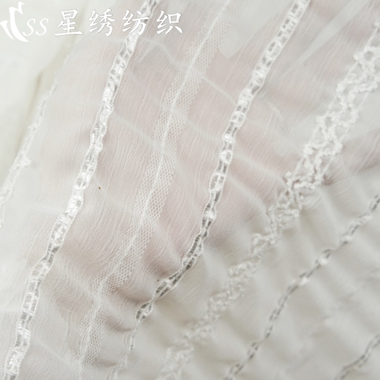 Picture of New Chiffon Wrinkle Embroidered Fabric Mesh Bright Silk Crocheted Fabric Soft Skin Friendly Women's Wear Sun-protective Clothing Shirt Fabric