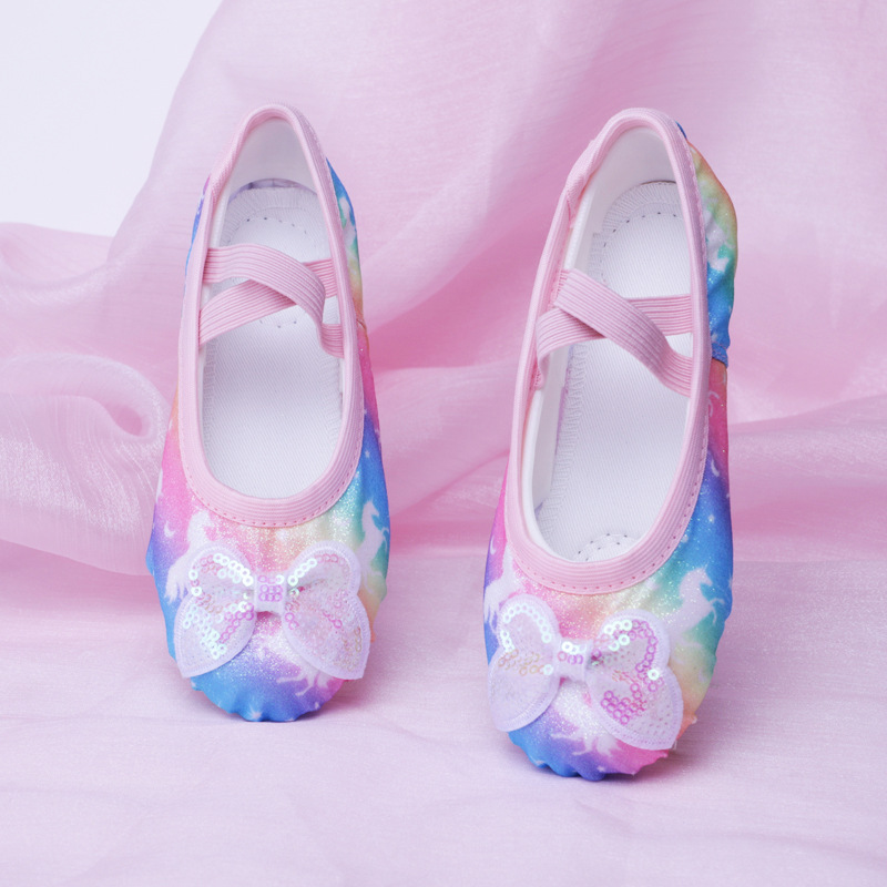 Children's Dance Shoes Soft Sole Practice Ballet Body Cat Claw Shoes Girls Stage Performance Dance Shoes Unicorn 8002