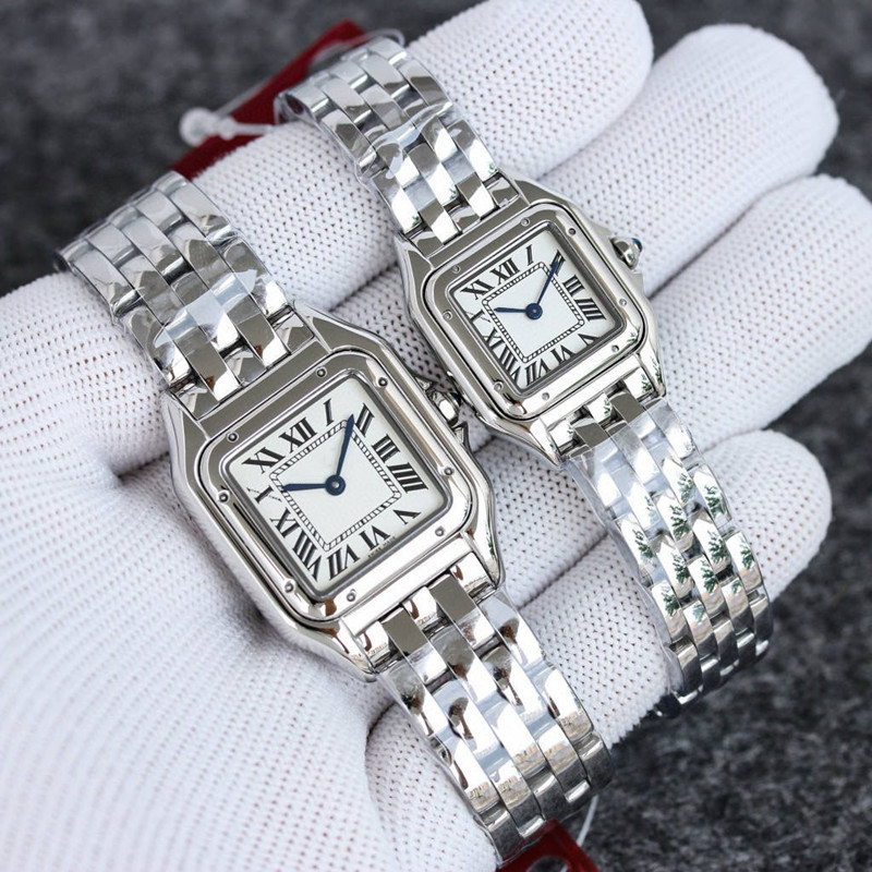 Foreign Trade Cross-Border Women's Watch Classic Retro Square Diamond Roman Cheetah Couple Watch Santos Steel Belt Dropshipping