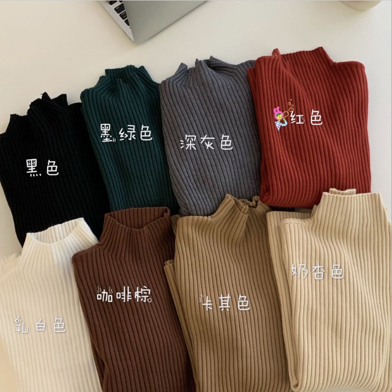 Autumn and Winter 2024 New Korean Style Half Turtleneck Slim Outer Short Top Long-Sleeved Inner Bottoming Knitwear for Women