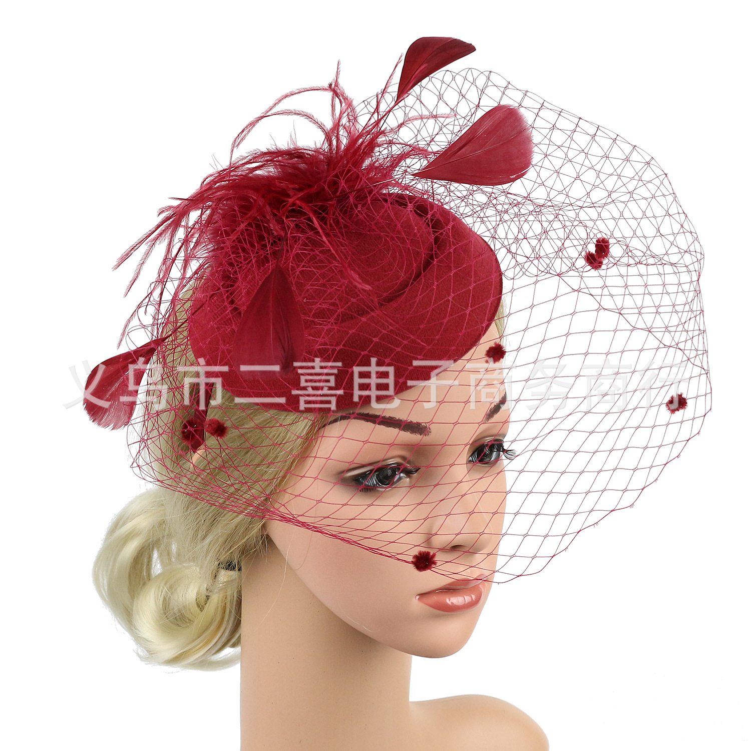 Picture of Cross-border supply of European and American bridal wedding gauze hair accessories fashion hairband headdress feather small hat hairpin