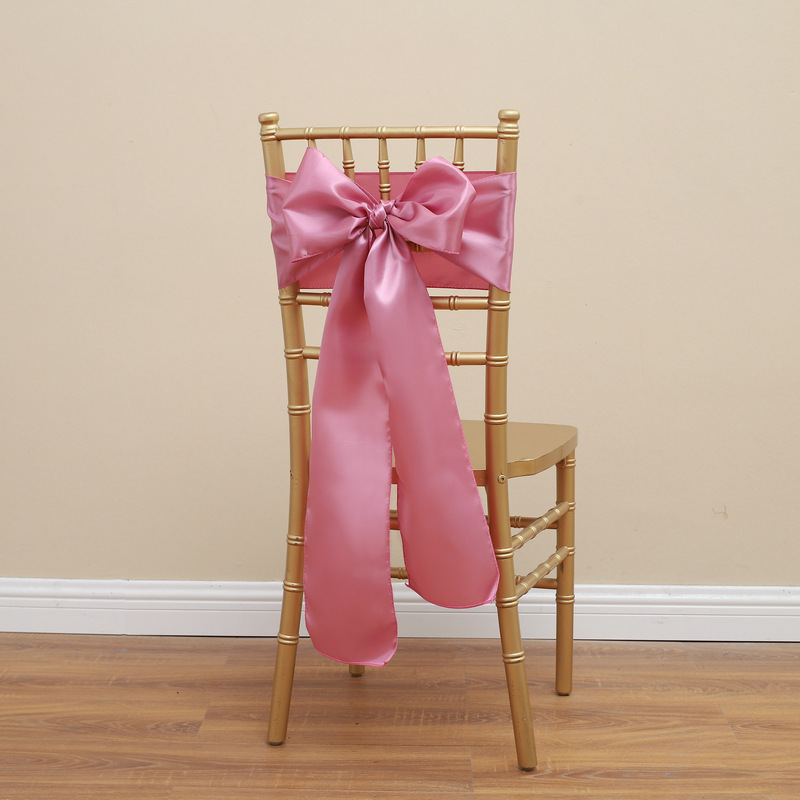 Picture of Chair Cover Bow Tie Hotel Wedding High-end Light Luxury Red Chair Back Flower Decoration Satin Diding Ribbon