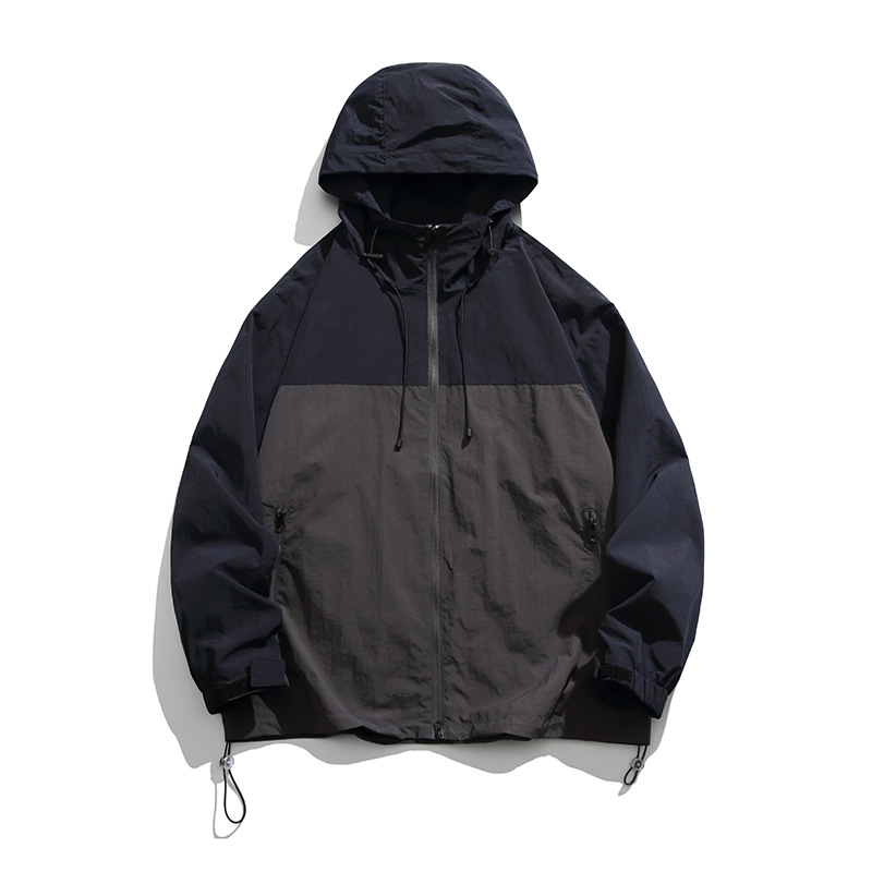 Picture of Spring and Autumn Work Jacket Men's Couple's Summer Sun Protection Clothing Trendy Brand Japanese Street Contrast Color Stitching Hooded Jacket