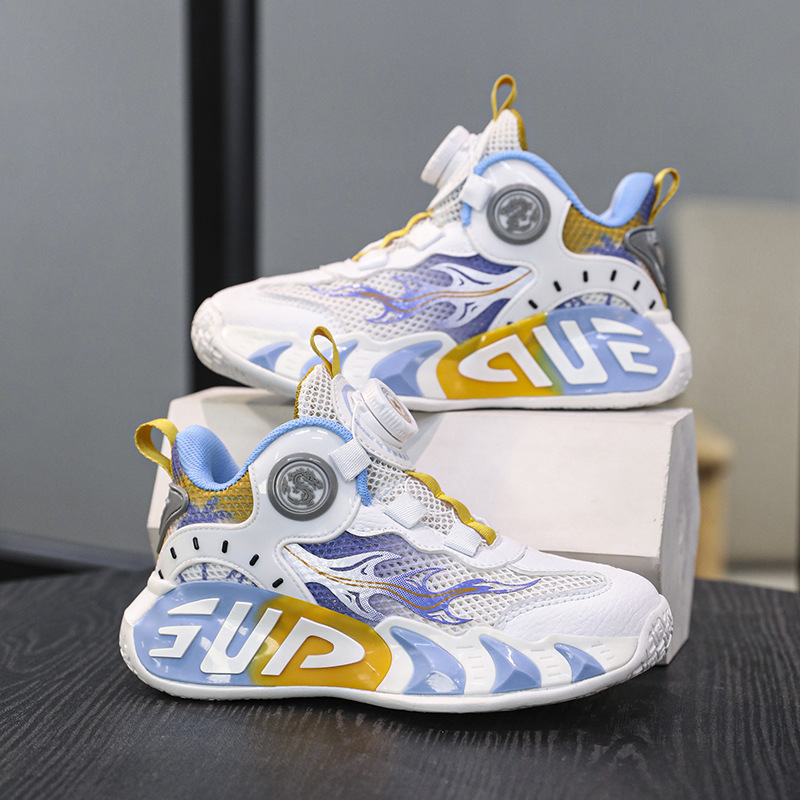 Children's Shoes Basketball Shoes 2025 New Button Sports Shoes Spring and Summer Mesh Boys and Girls Running Shoes for Middle and Large Kidsren