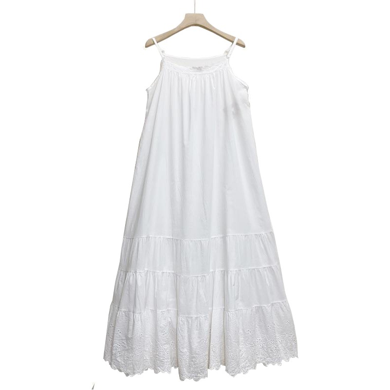Mori Women's Sweet Cotton Embroidered Cake Skirt 2023 Summer New Arrival Loose Bottoming Outer Strap Dress