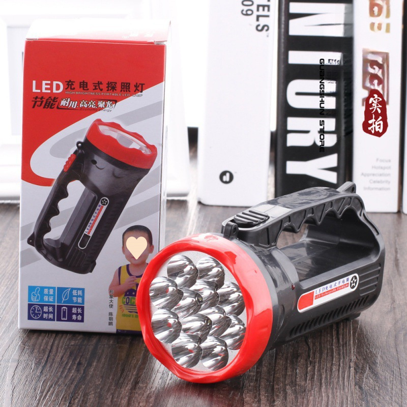 LED rechargeable flashlight, outdoor strong light searchlight, hand grip, emergency light, elderly plastic flashlight, wholesale