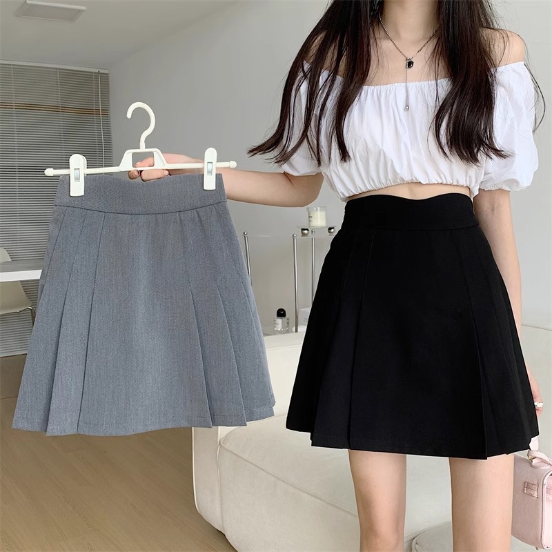 Black Pleated Skirt Women's 2025 New Spring and Summer plus size High Waist A- Line Slimming Hip Suit Skirt