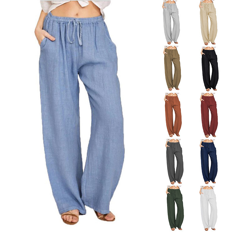 2024 Cross-border Women's New European and American Amazon eBay European and American plus size Loose Cotton and Linen Casual Pants