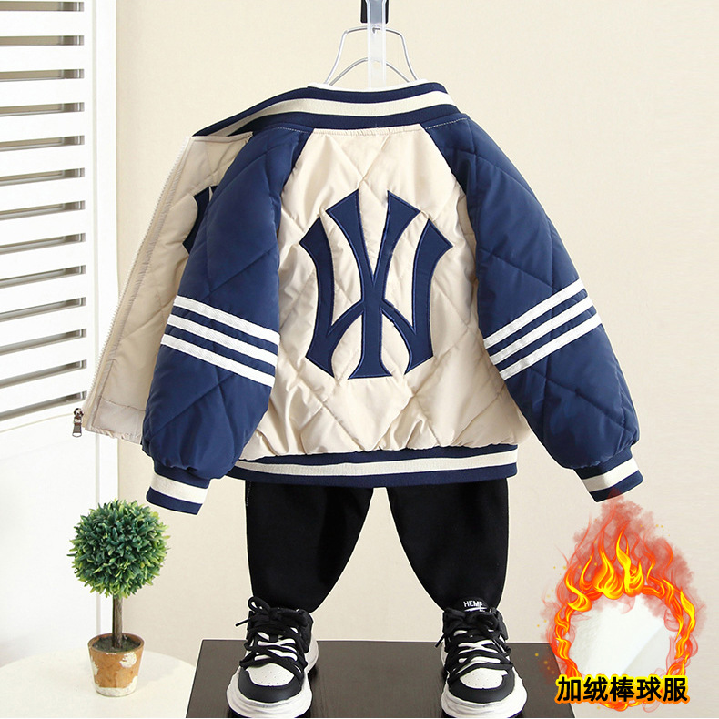 Picture of 4295 Children's Velvet Tops Boys Autumn and Winter 2025 New Baby Baseball Uniform Top Winter Thickened Cotton Clothes