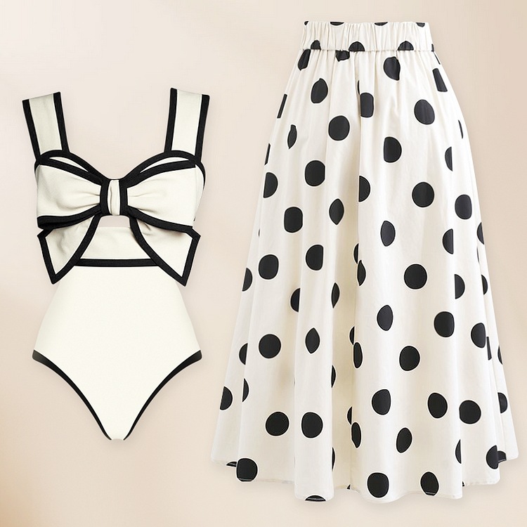 in stock 2025 new European and American sexy one-piece two-piece swimsuit women's chiffon skirt swimsuit swimming suit