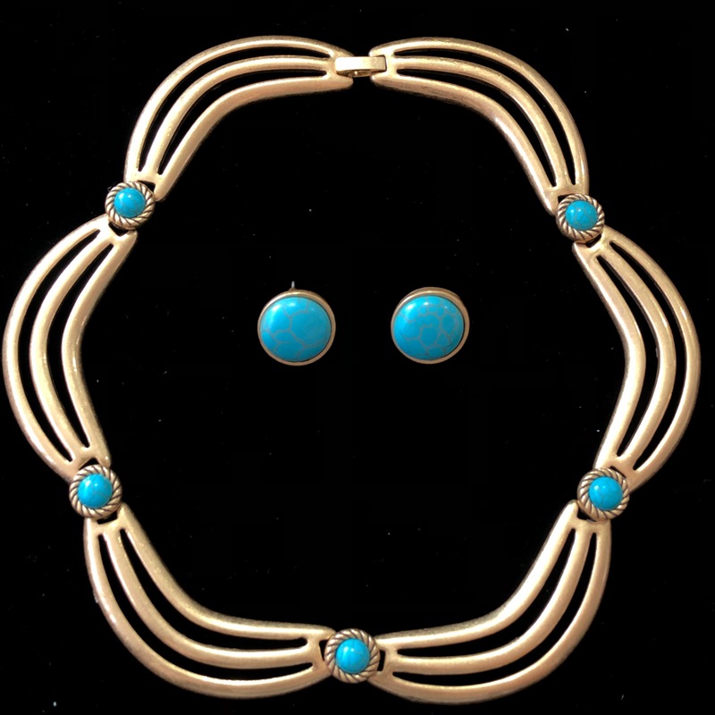 Europe and the United States retro vintage' turquoise necklace earrings suit necklace earrings Russian gold Joker manufacturers wholesale