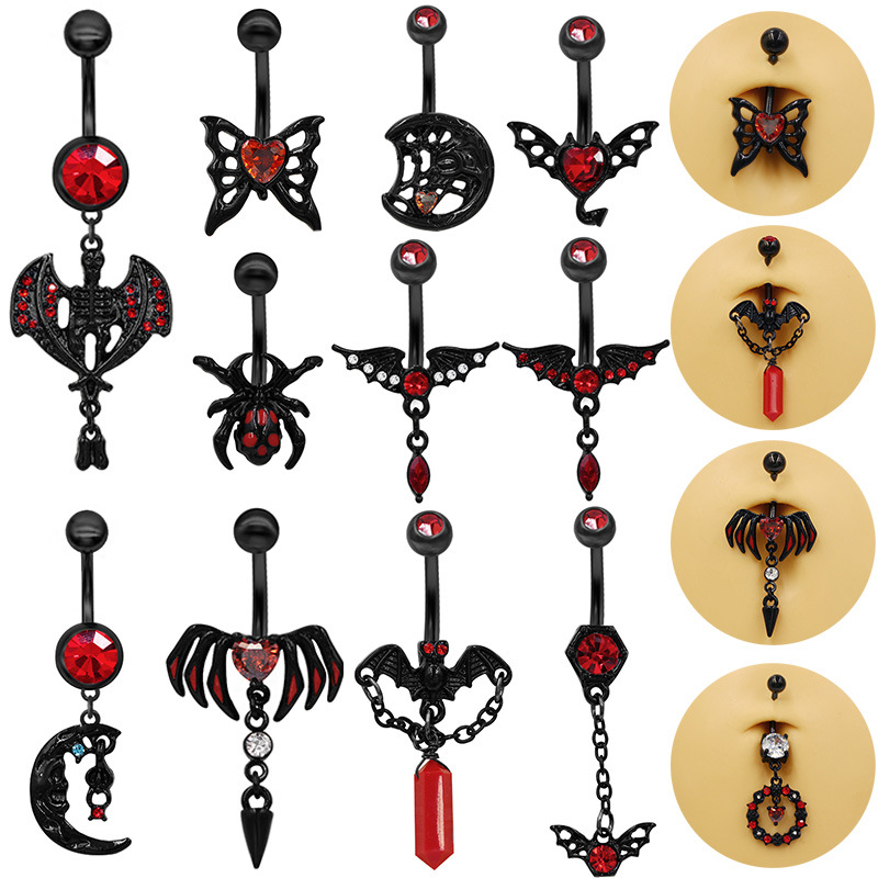 Gabe Europe and the United States cross-border black wind series devil belly button ring butterfly heart-shaped zircon puncture belly button jewelry