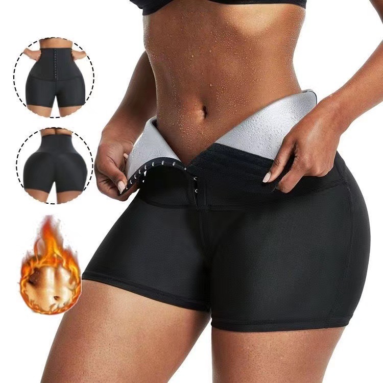 Cross-border Sweat Pants European and American Breasted Belly-closed Shorts Hip-lifting Fitness Sweat-popping Clothes Running Sports High Waist Yoga Pants for Women