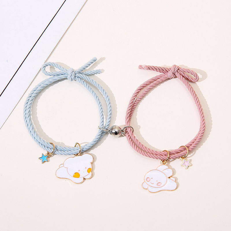 Simple magnet attraction cartoon rubber band hand rope cute bear rabbit male and female friends couple pair bracelet