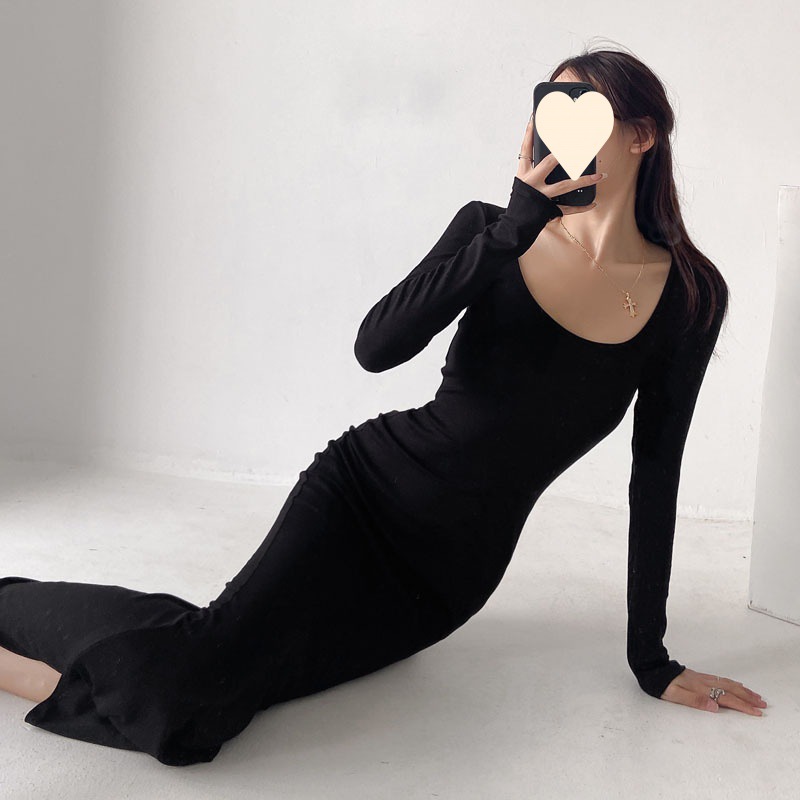 Sexy Long Dress Women's High Waist Slimming Base Bag Hip Fishtail Dress Chic Autumn Elegant Round Neck New dress