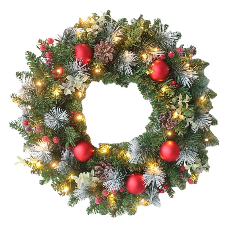 Christmas Rattan Circle Pvc Red Fruit Pe Leaf Decorative Garland Natural Pine Cone Pendant Manufacturer Wholesale Discount 40cm