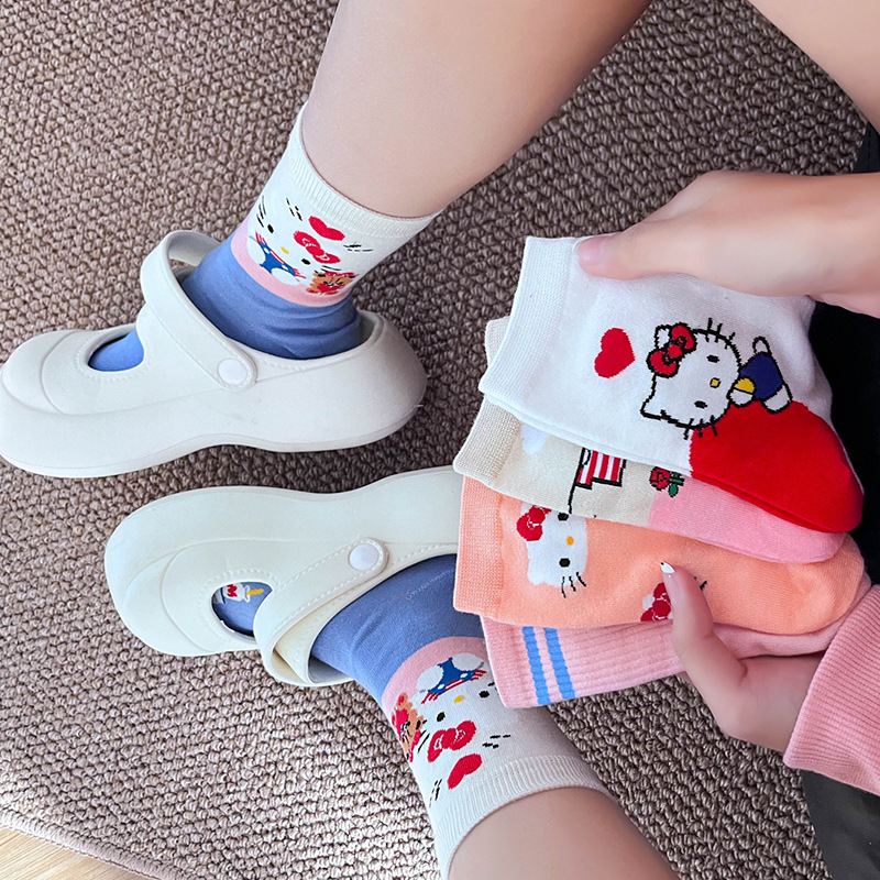 Socks Women's Spring and Autumn Mid-length Socks Trendy Japanese Style Korean Style Cute Caron Socks Winter Long Socks for Female Students