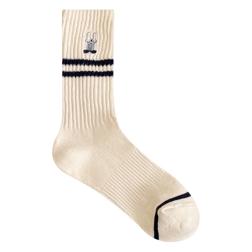 suxinaimin Autumn and Winter Socks Embroidered Rabbit Pile Socks Women Ins Trendy All-match Korean-style Striped Mid-tube Socks